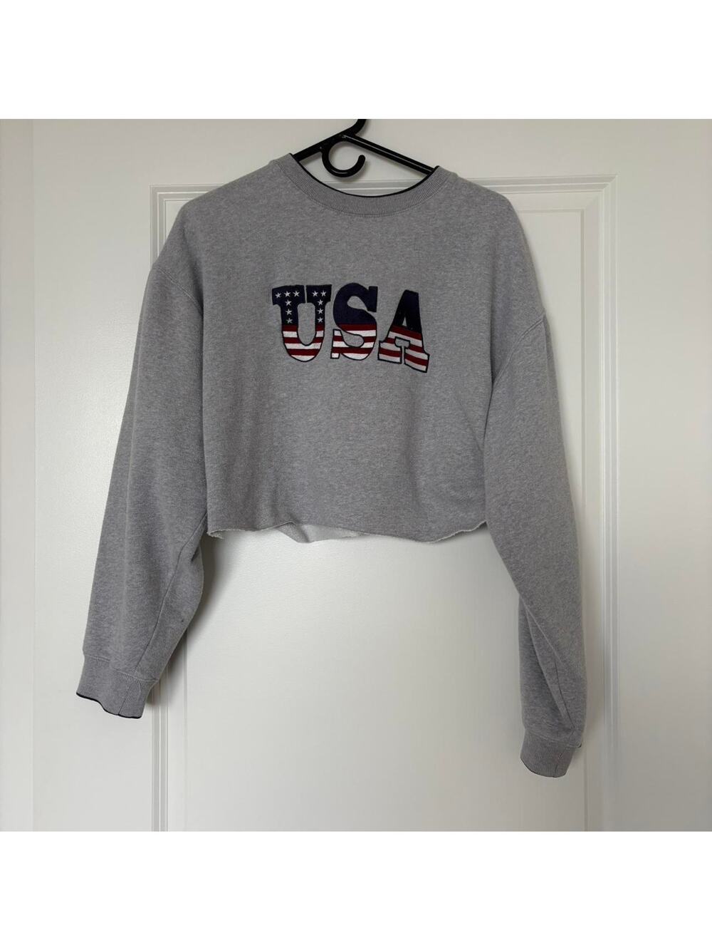 Grey cropped cotton sweatshirt with